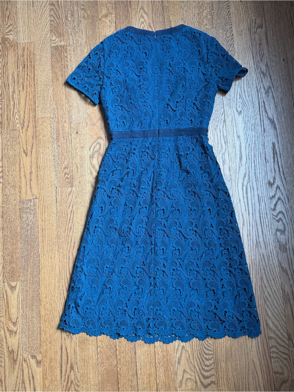 J.Crew Collection Teal Blue Short Sleeve Lace Midi Cocktail Dress Size 2